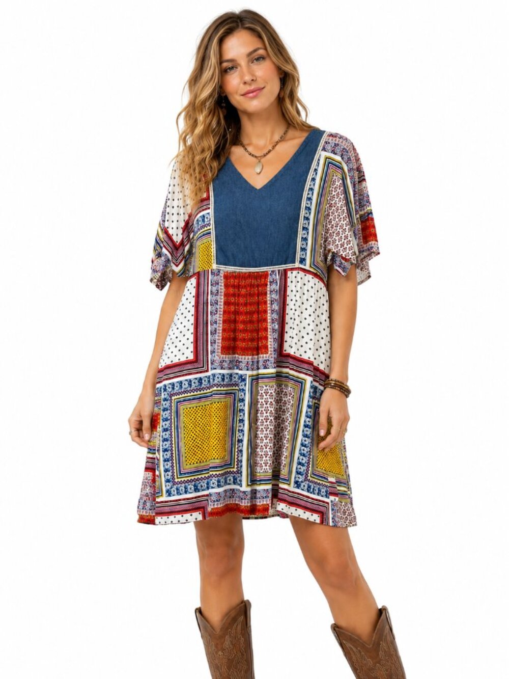 The Vermont Country Store Women's Patchwork Dress Multicolor Pockets Boho Size M - Picture 11 of 11